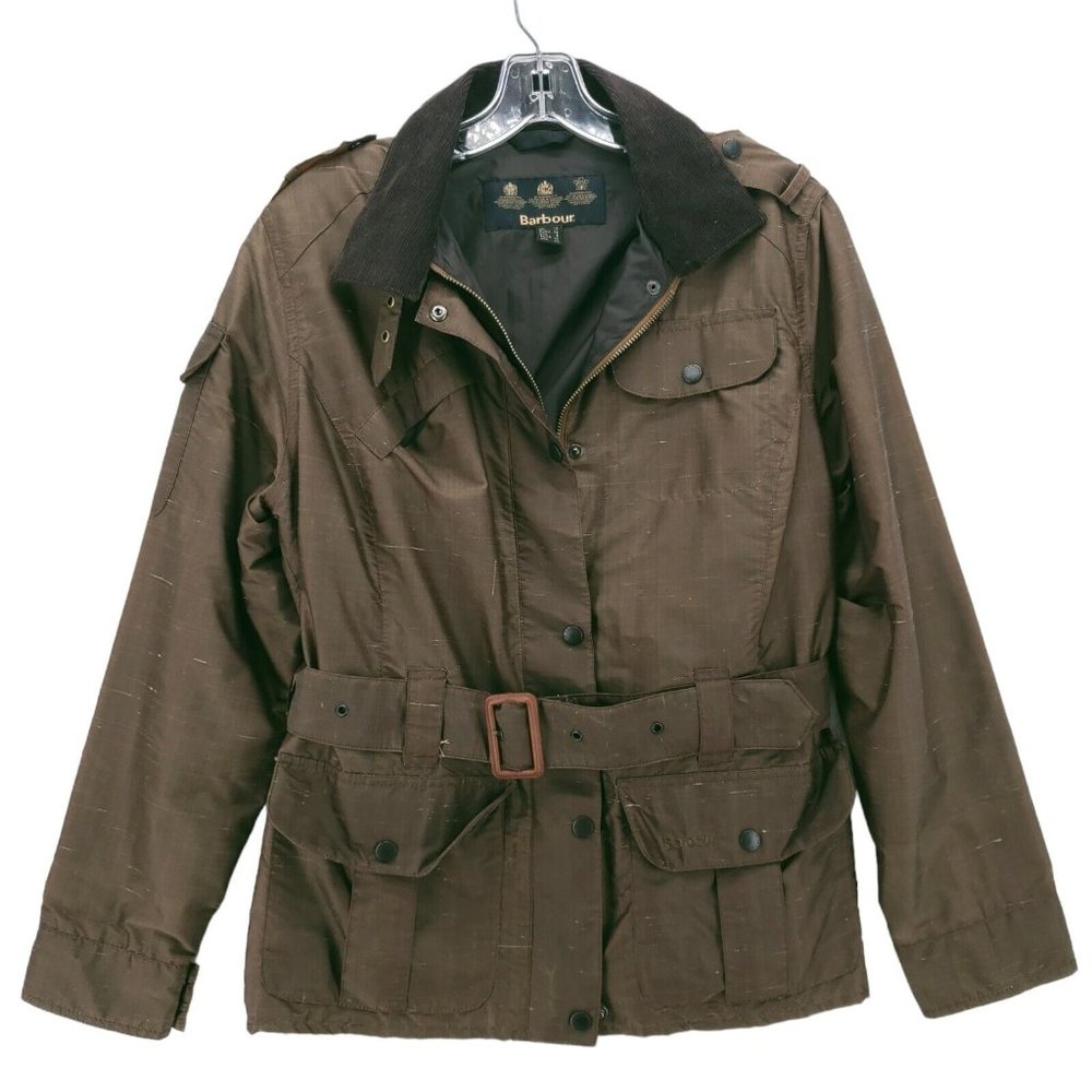 BARBOUR Brown Amelia Jacket 100% Waxed Silk Lightweight Corduroy Collar Sz US 8